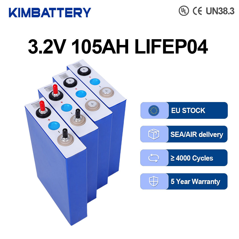 3.2V 105Ah LiFePO4 Battery Cell Grade A Rechargeable Lithium Iron Phosphate Cell for DIY 12V 24V 48V Battery Pack