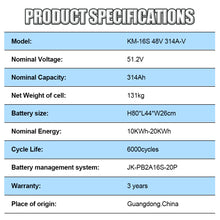 Kimbattery 48V 314Ah LiFePO4 Rack Battery Pack 16S with BMS for Large Home Solar ESS