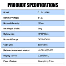 Kimbattery 48V 105Ah Slim LiFePO4 Battery Pack 16S with BMS for Solar Storage and RV Power