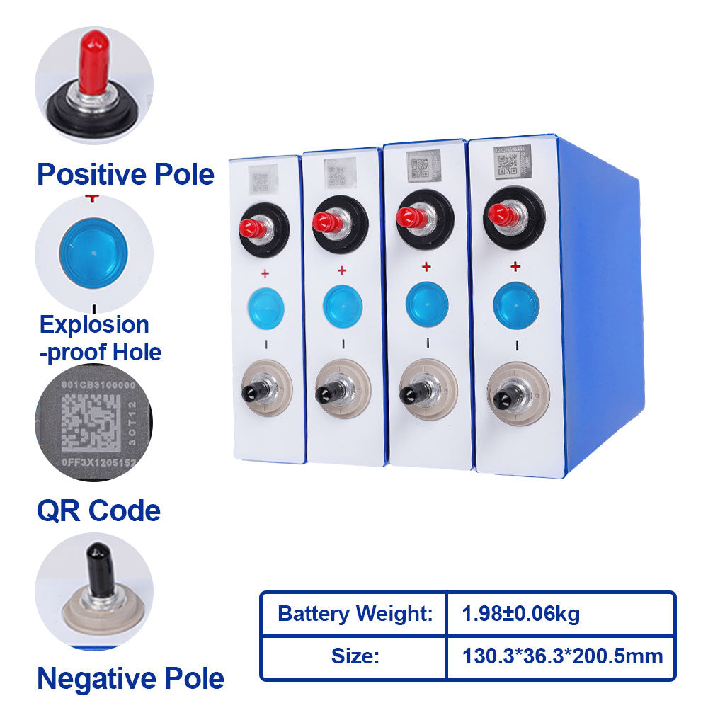 3.2V 105Ah LiFePO4 Battery Cell Grade A Rechargeable Lithium Iron Phosphate Cell for DIY 12V 24V 48V Battery Pack