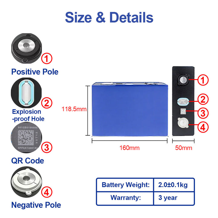 CALB 3.2V 100Ah LiFePO4 Prismatic Battery Cell Grade A for Solar & Home Energy Storage