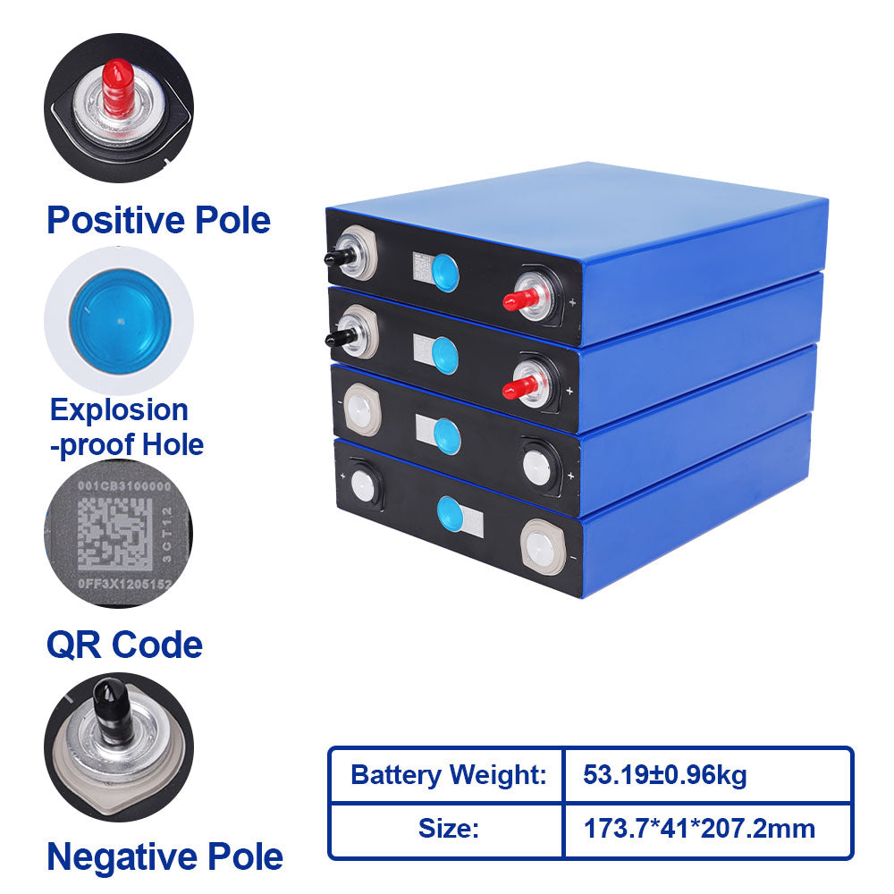 3.2V 173Ah LiFePO4 Battery Cell Grade A Long Cycle Life Rechargeable Lithium Iron Phosphate Cell for Solar RV